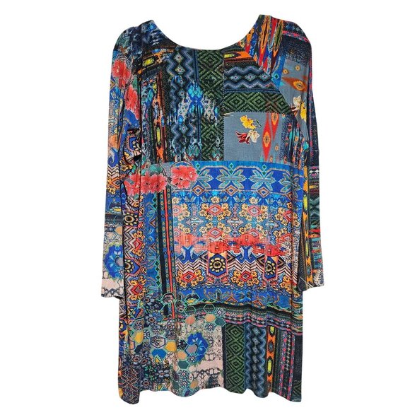 Johnny Was Boho Nelsona Long Sleeve Patchwork Design Tunic Chic Spring Dress - Picture 2 of 11